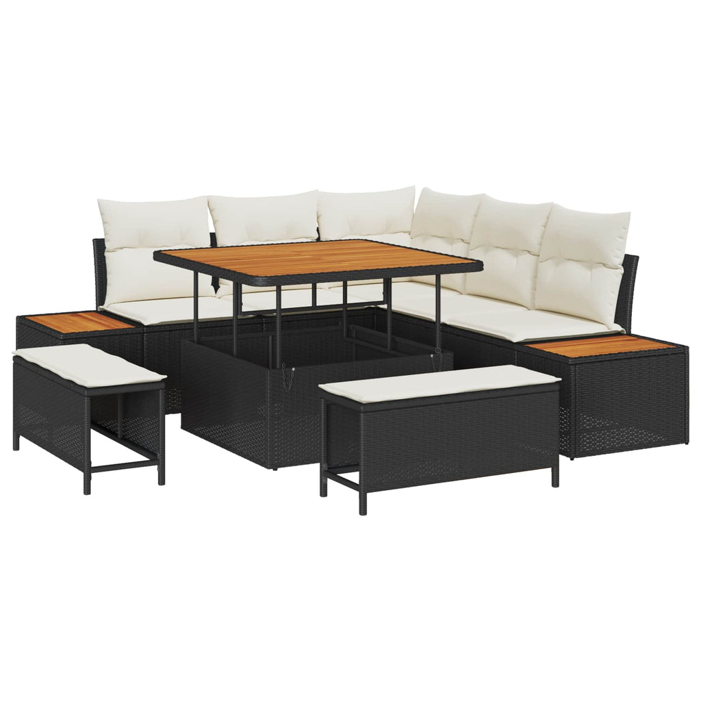 Gartensofa-set mit Kissen 8 pcs Schwarz und Creme