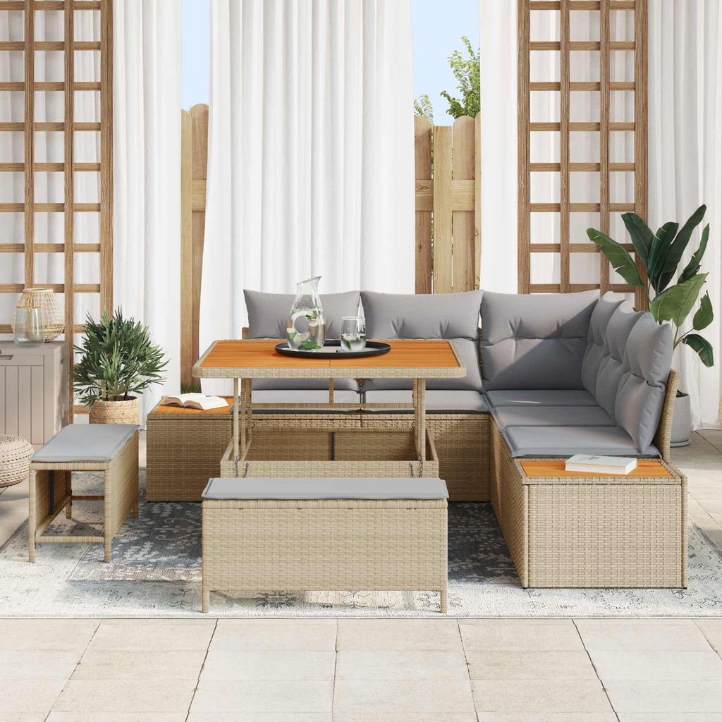 Gartensofa-set mit Kissen 8 pcs Beige und Hellgrau