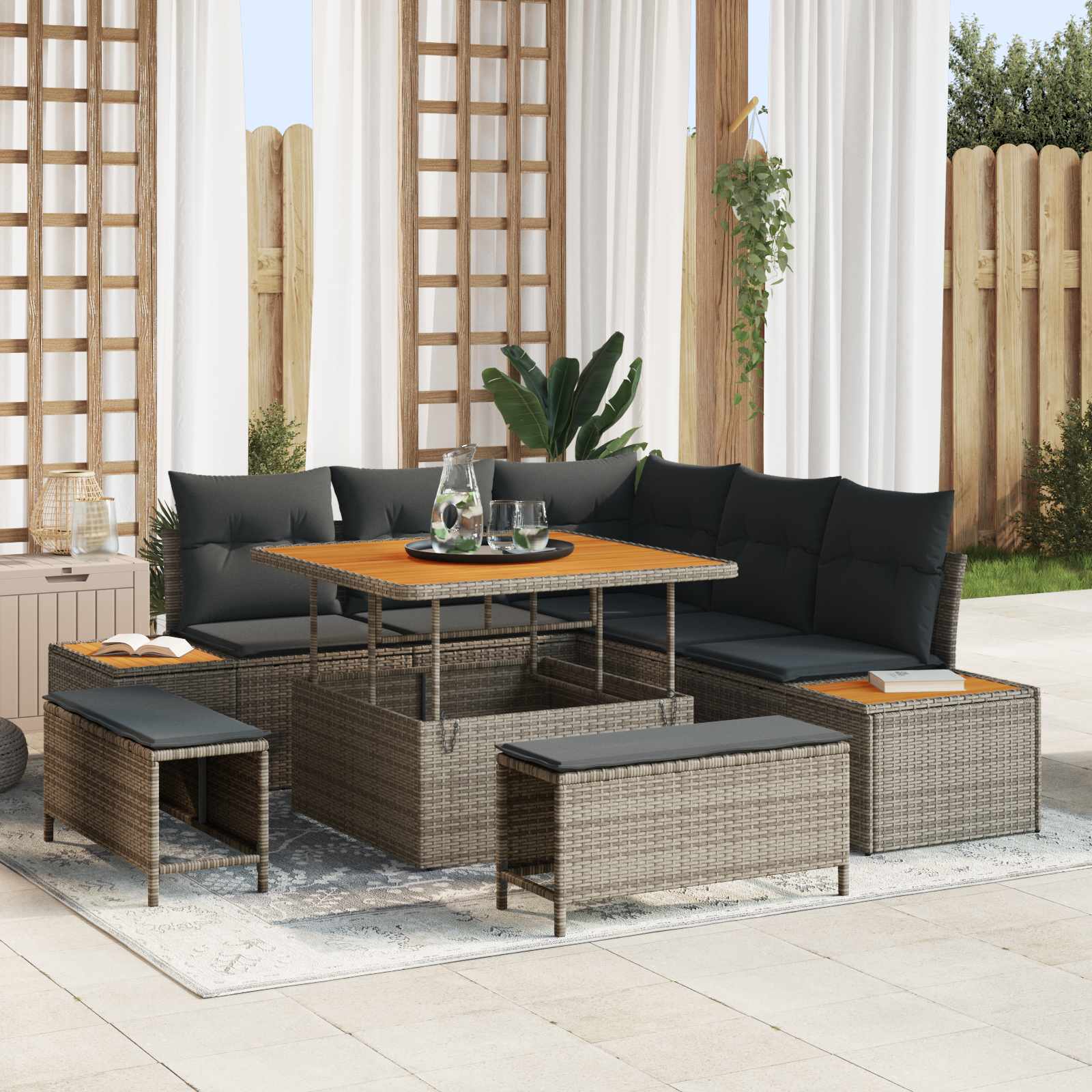 Gartensofa-set mit Kissen 8 pcs Grau