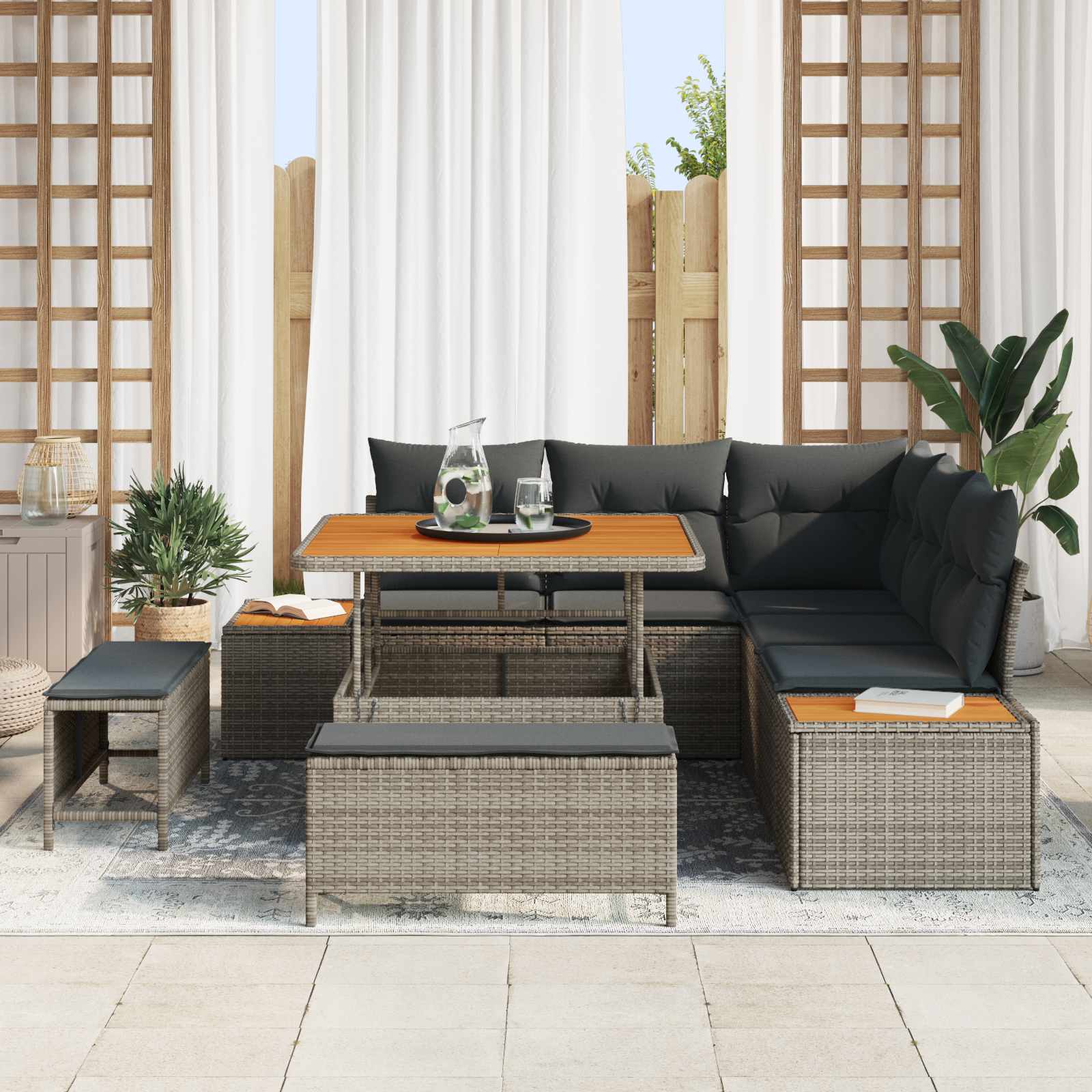 Gartensofa-set mit Kissen 8 pcs Grau