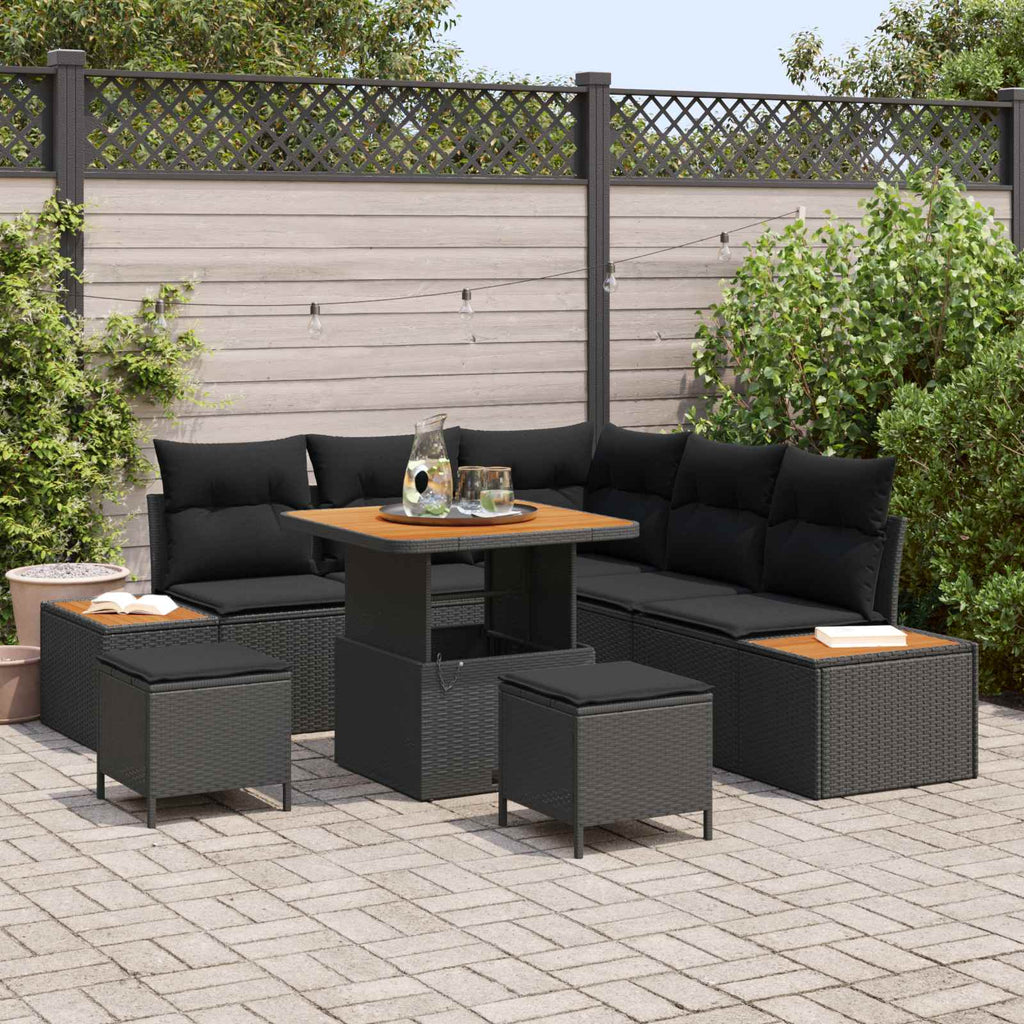 Gartensofa-set mit Kissen 8 pcs Schwarz
