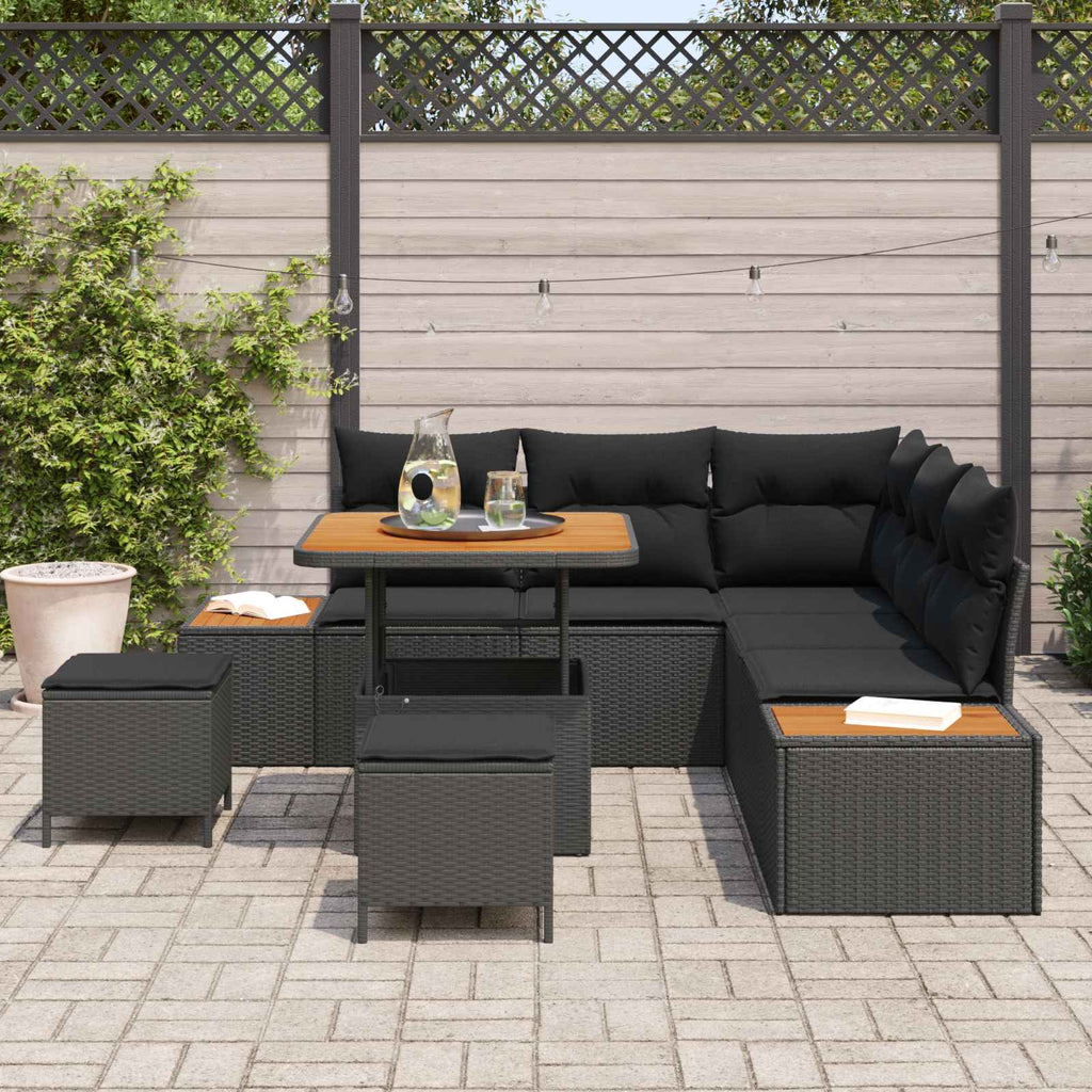 Gartensofa-set mit Kissen 8 pcs Schwarz