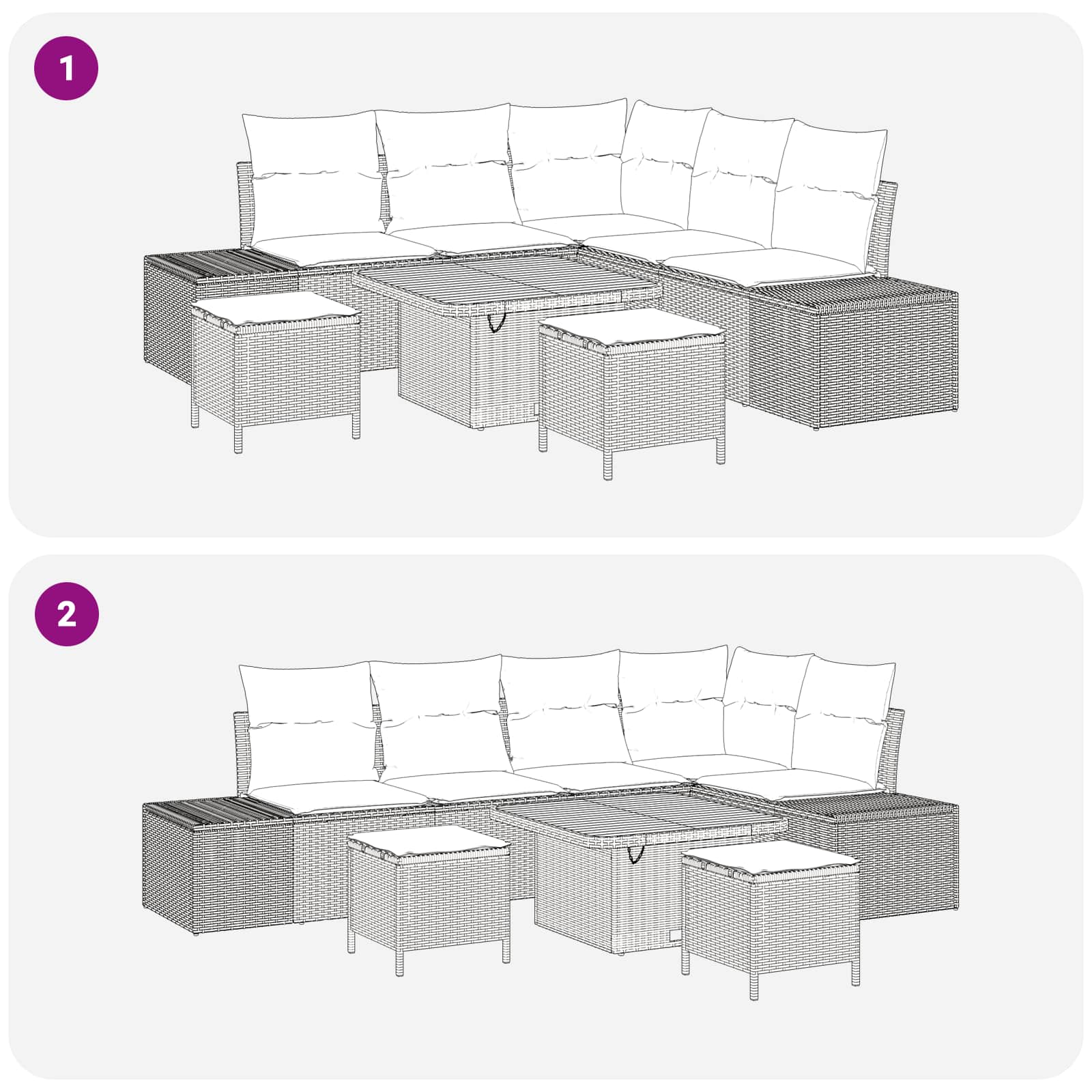 Gartensofa-set mit Kissen 8 pcs Schwarz und Creme