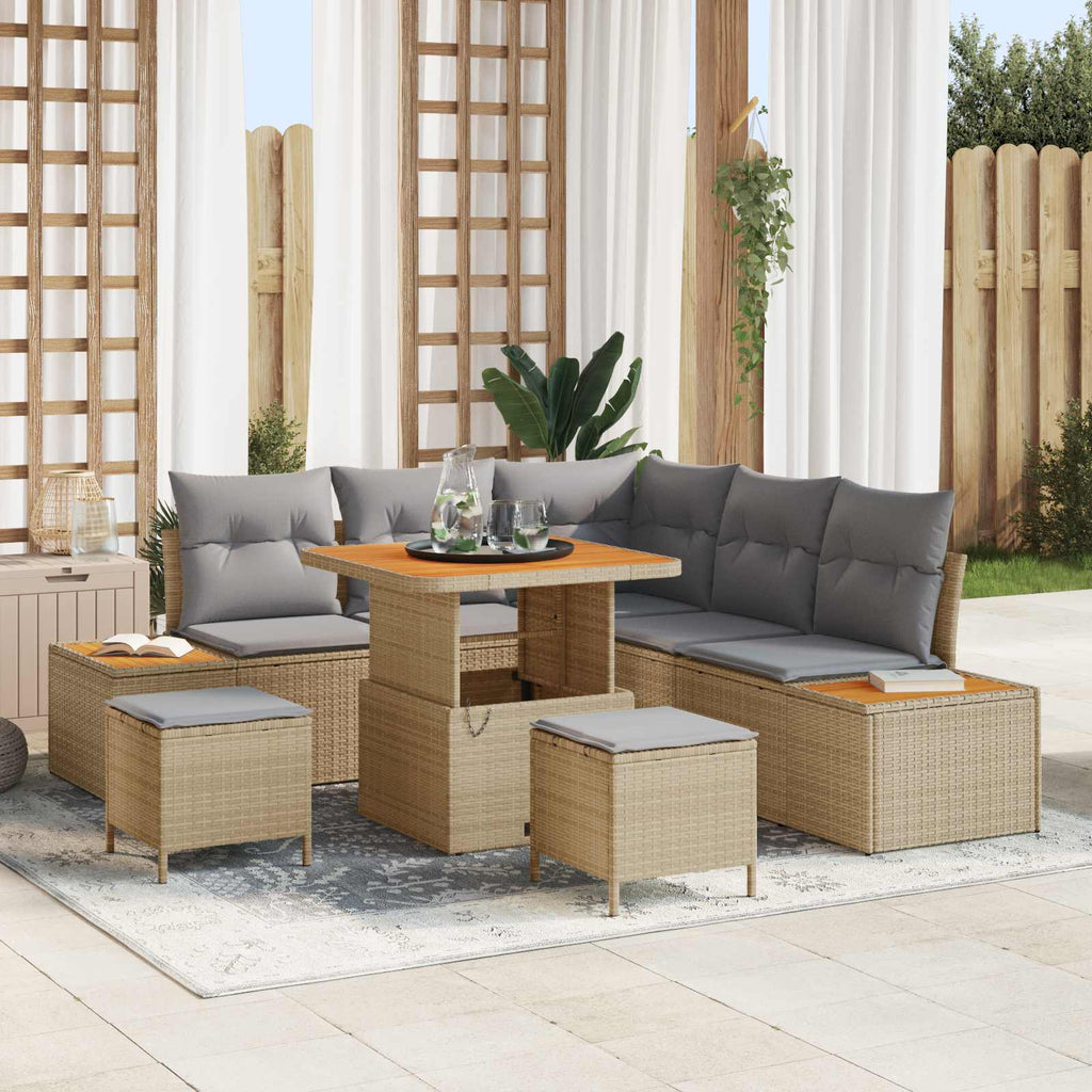 Gartensofa-set mit Kissen 8 pcs Beige und Hellgrau