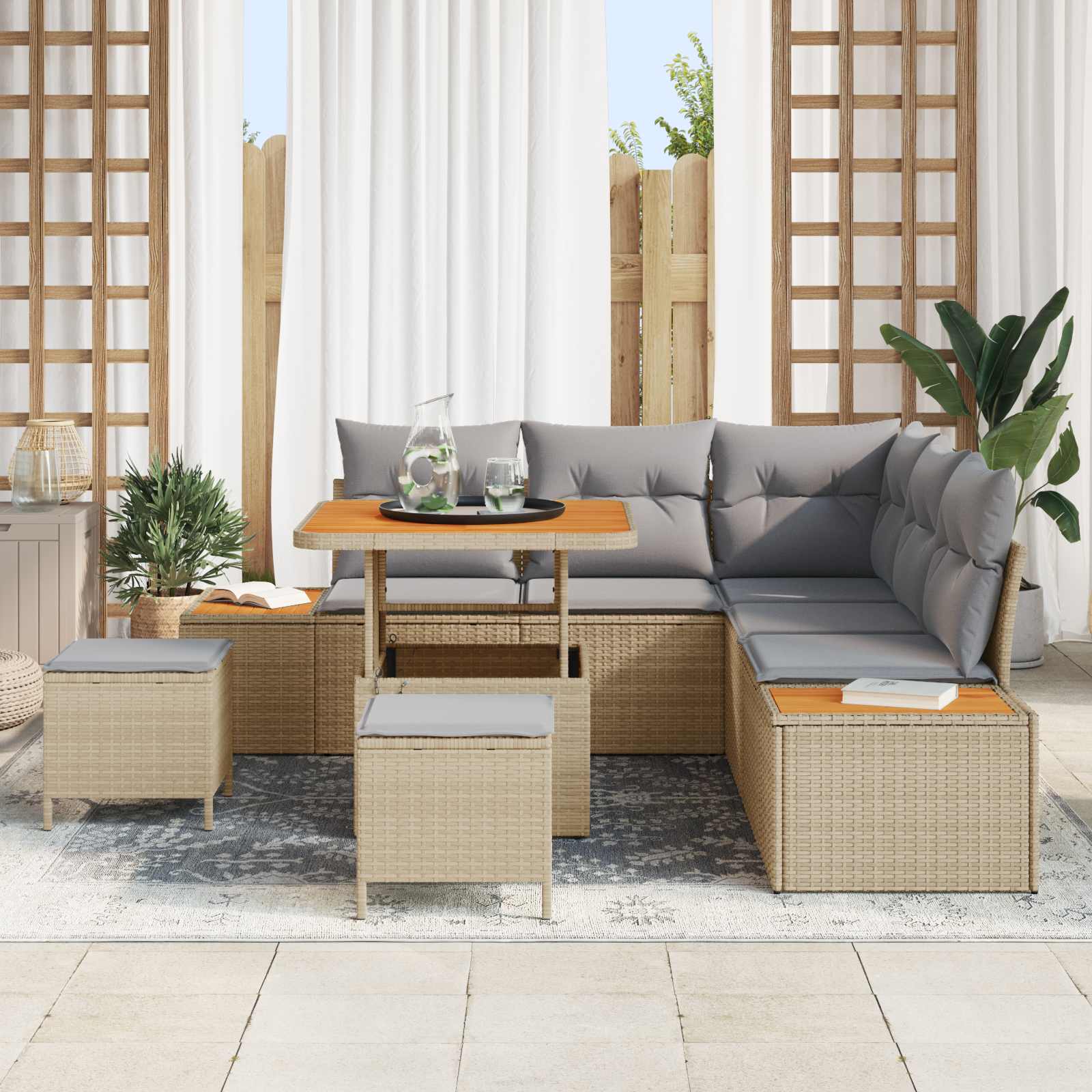 Gartensofa-set mit Kissen 8 pcs Beige und Hellgrau