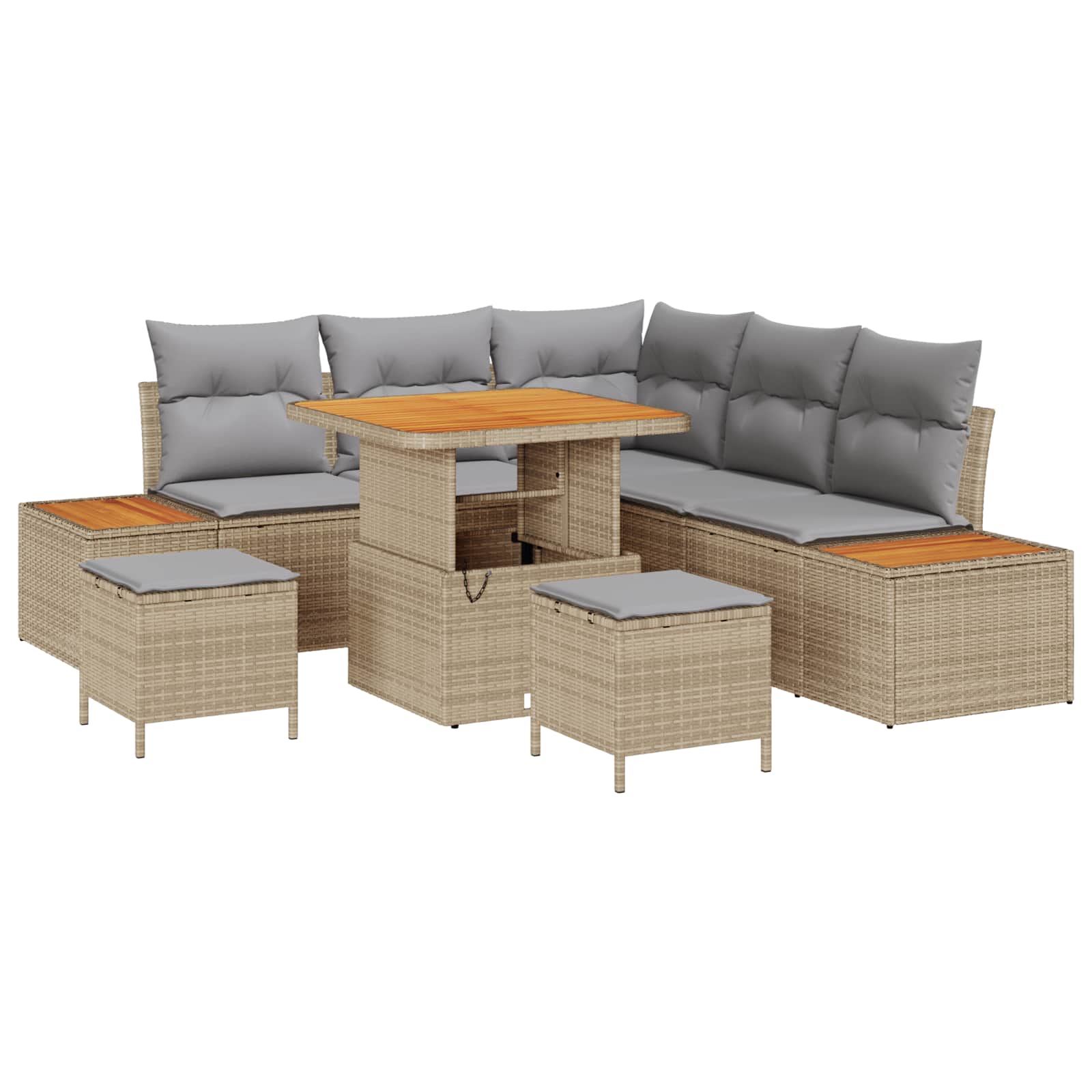 Gartensofa-set mit Kissen 8 pcs Beige und Hellgrau