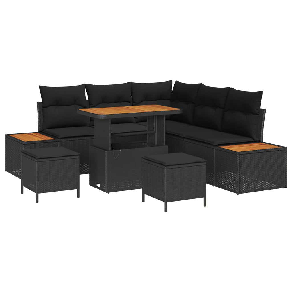Gartensofa-set mit Kissen 8 pcs Schwarz