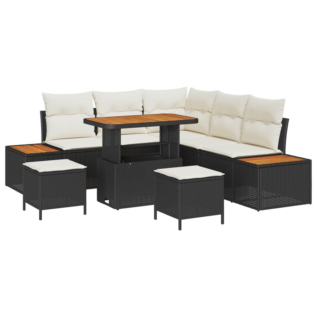 Gartensofa-set mit Kissen 8 pcs Schwarz und Creme
