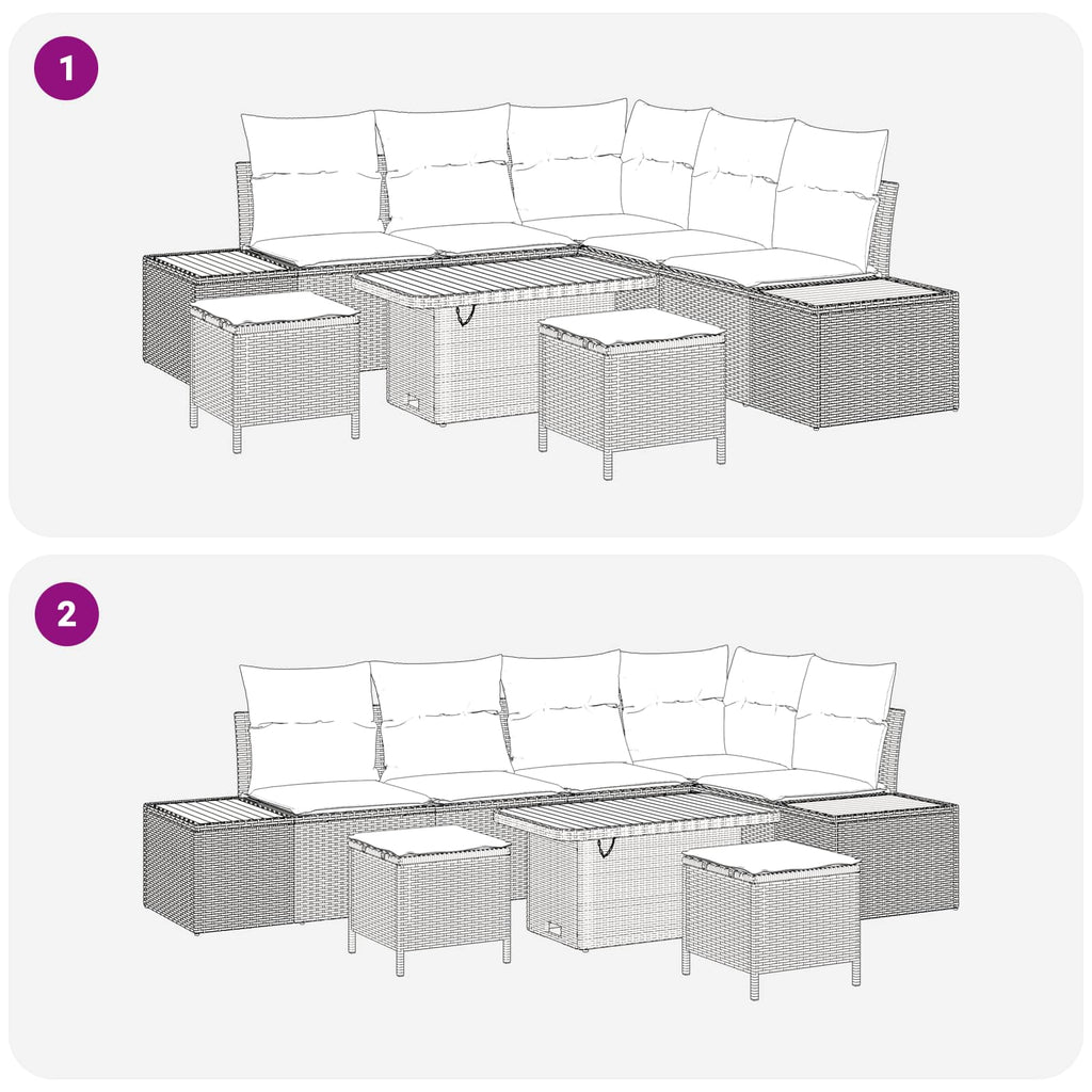 Gartensofa-set mit Kissen 8 pcs Beige und Hellgrau