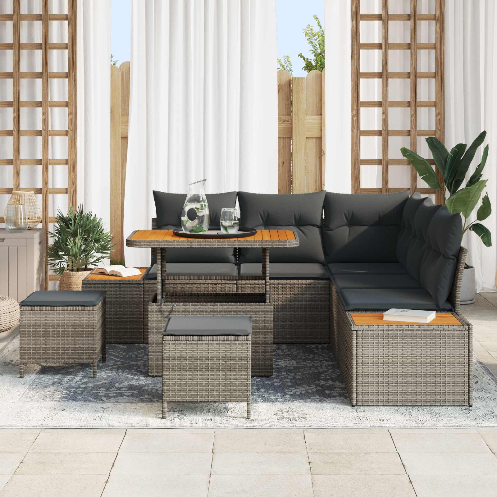 Gartensofa-set mit Kissen 8 pcs Grau