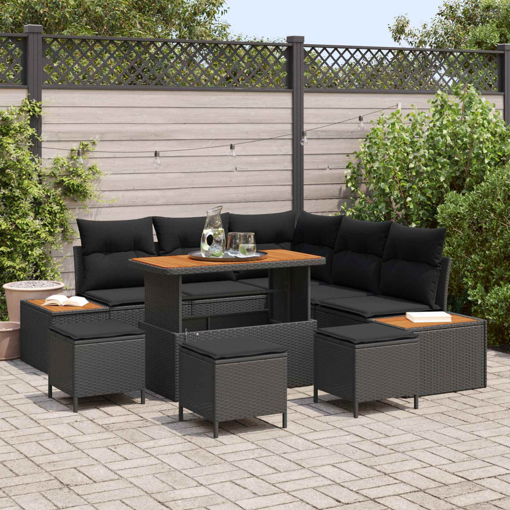 Gartensofa-set mit Kissen 9 pcs Schwarz