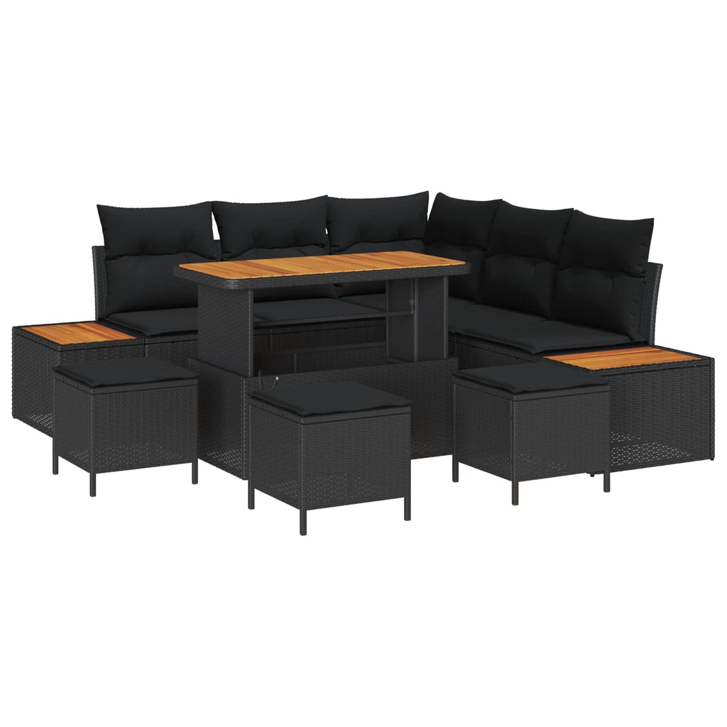 Gartensofa-set mit Kissen 9 pcs Schwarz