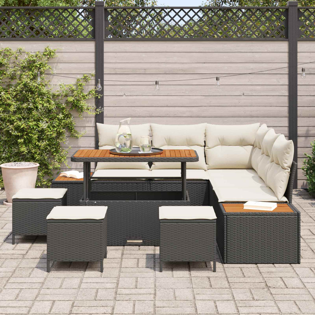 Gartensofa-set mit Kissen 9 pcs Schwarz und Creme