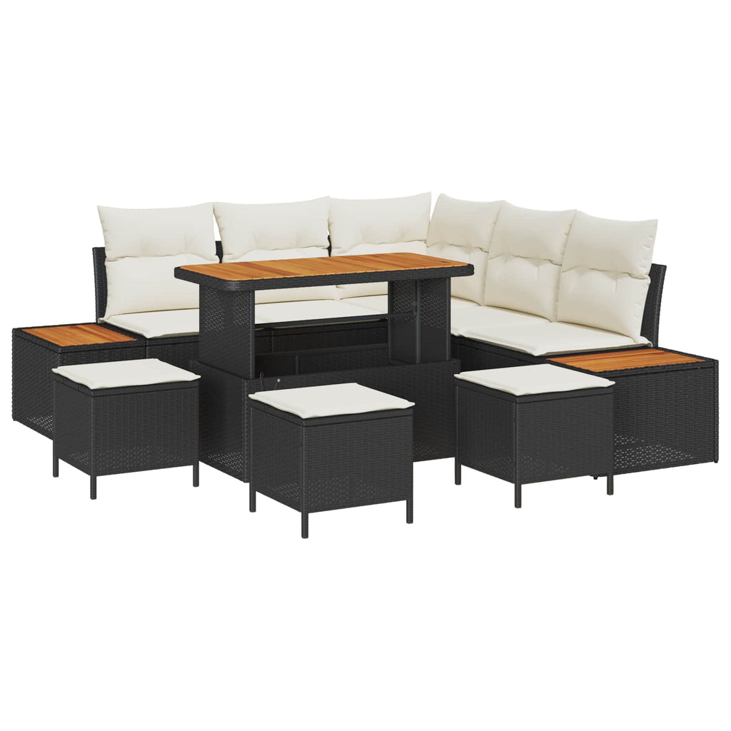 Gartensofa-set mit Kissen 9 pcs Schwarz und Creme