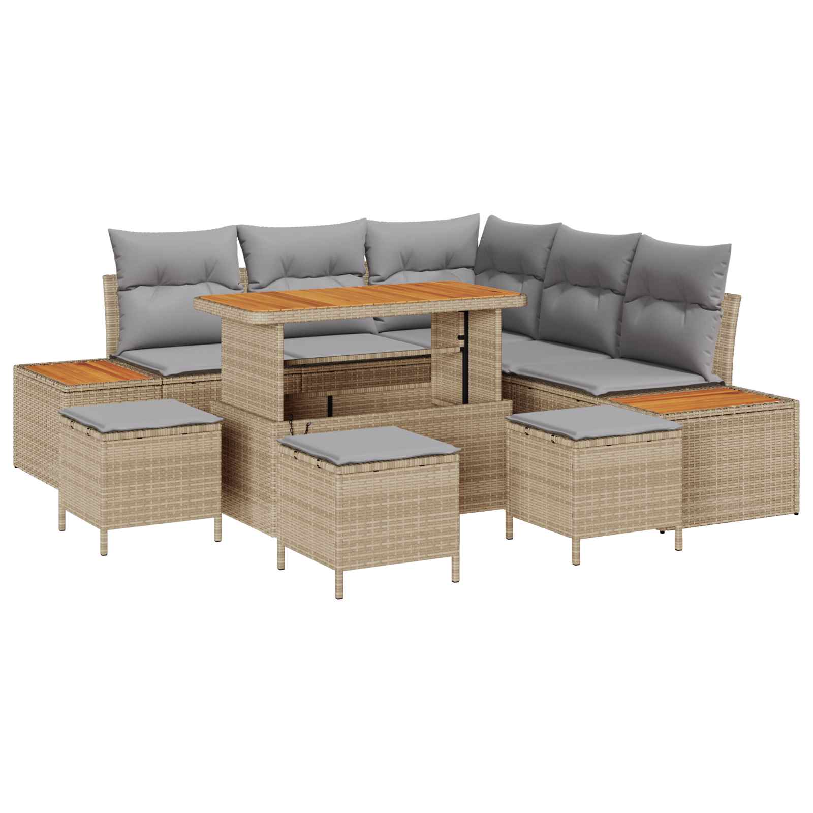Gartensofa-set mit Kissen 9 pcs Beige und Hellgrau