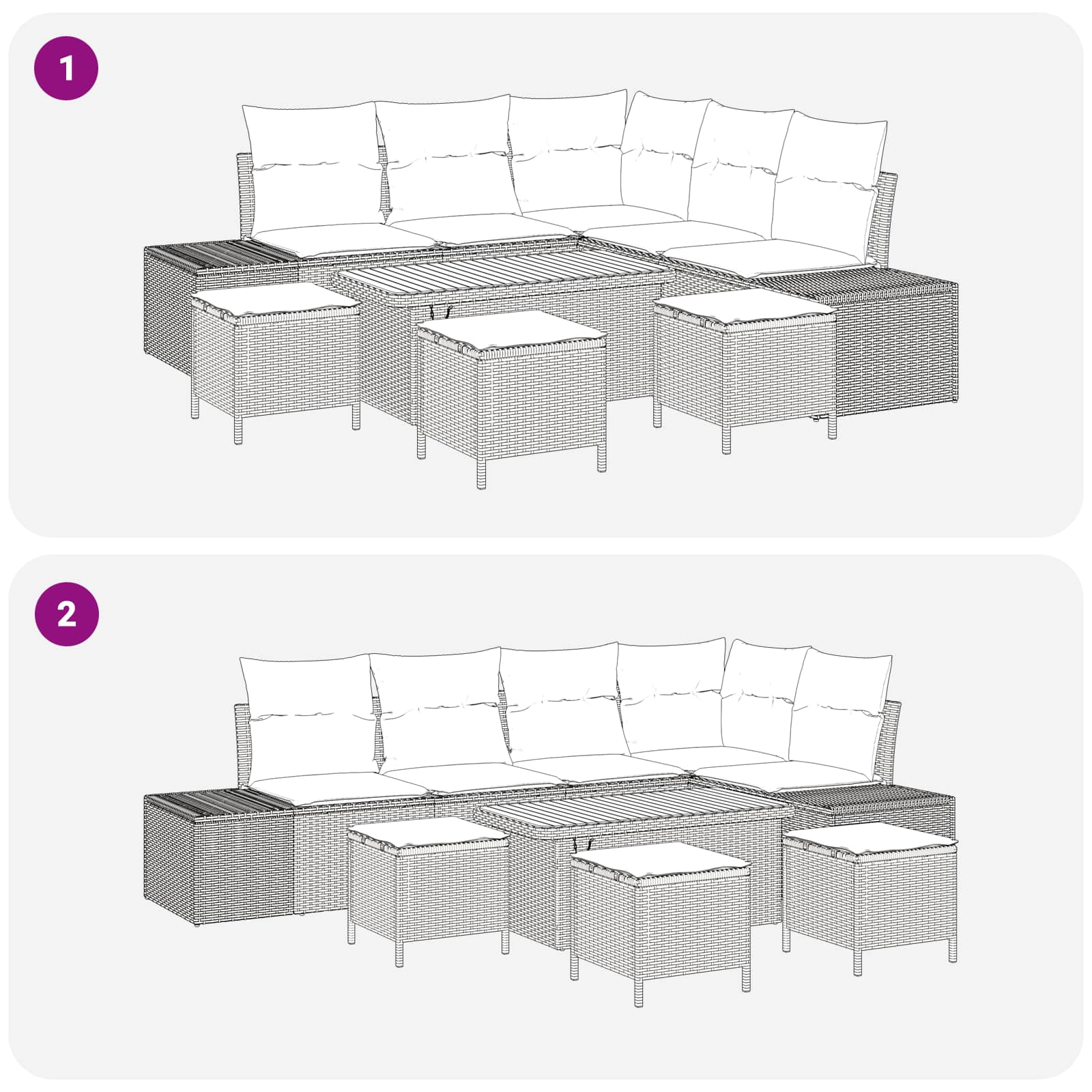 Gartensofa-set mit Kissen 9 pcs Beige und Hellgrau