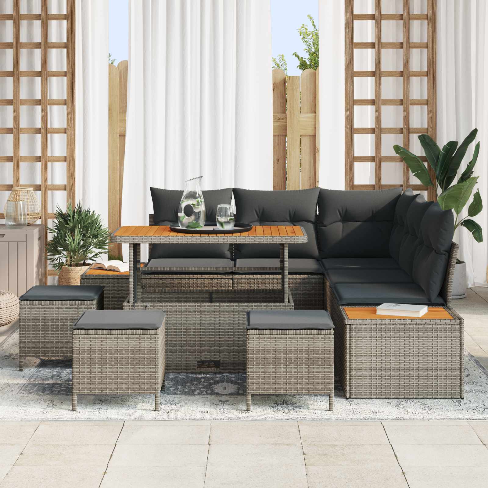 Gartensofa-set mit Kissen 9 pcs Grau