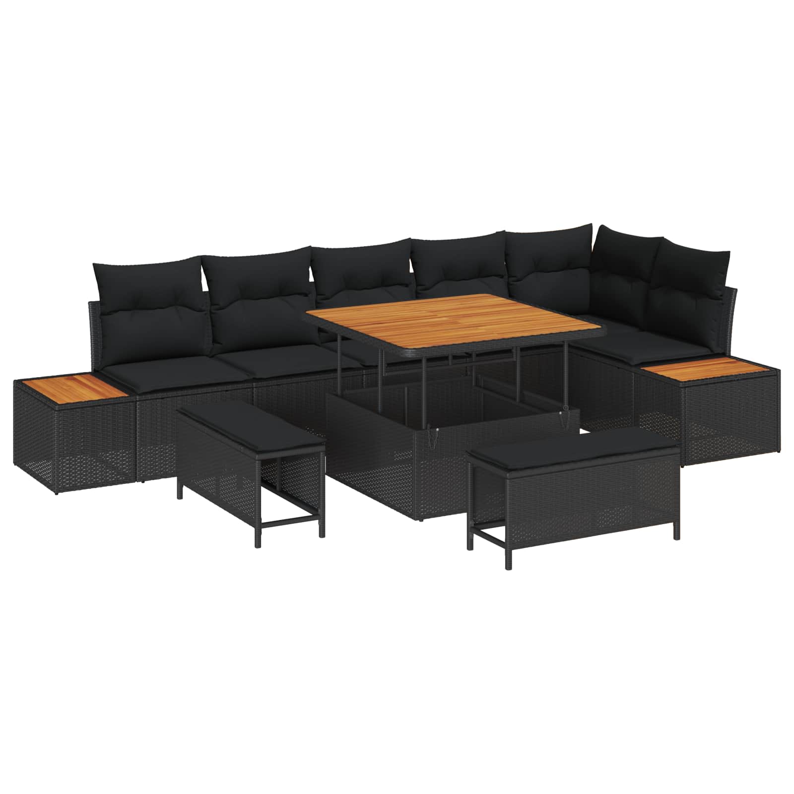 Gartensofa-set mit Kissen 9 pcs Schwarz