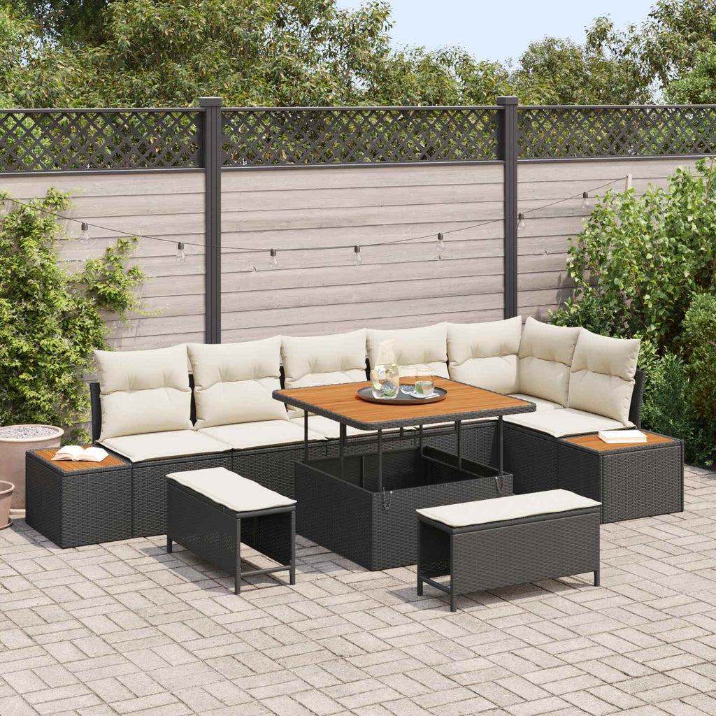 Gartensofa-set mit Kissen 9 pcs Schwarz und Creme