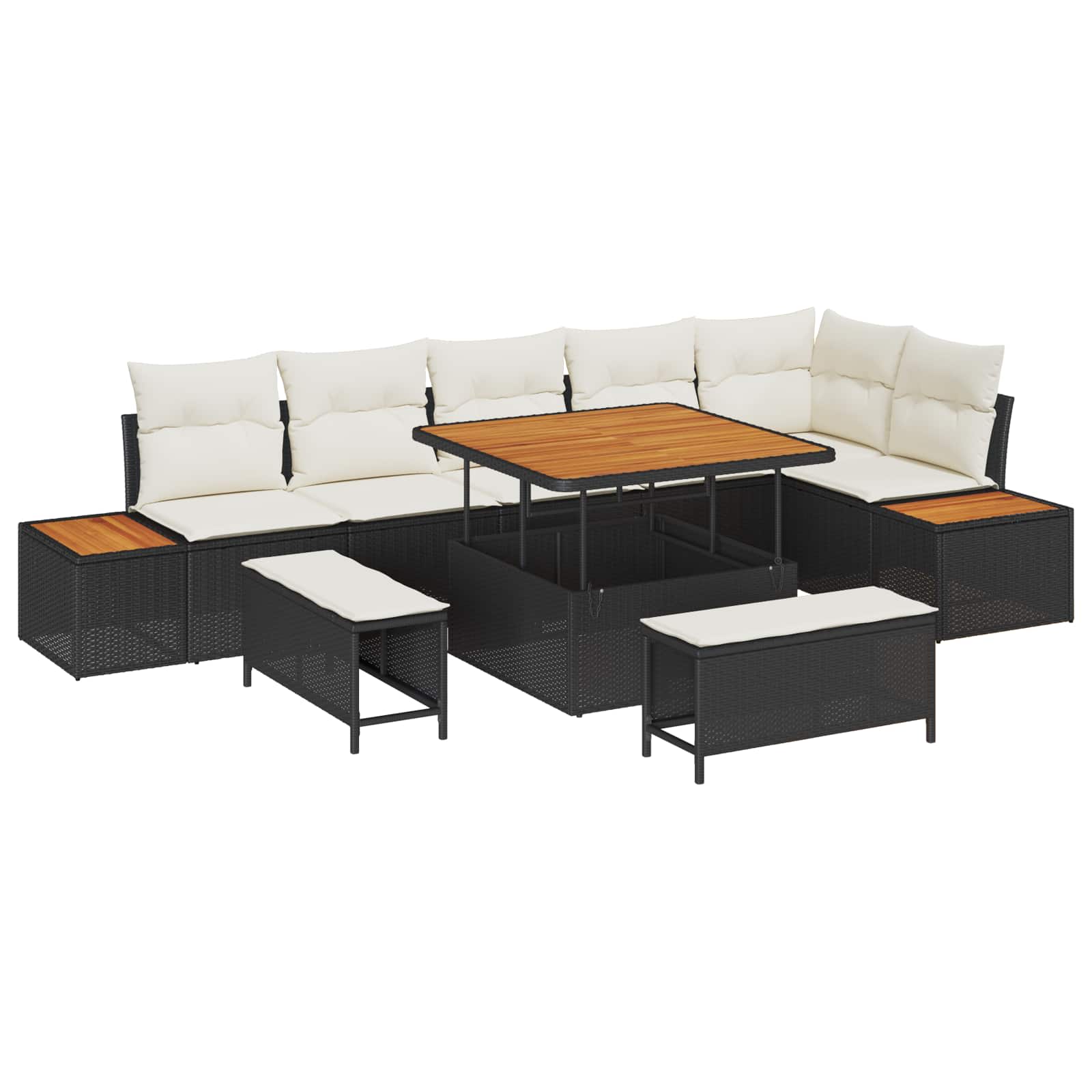 Gartensofa-set mit Kissen 9 pcs Schwarz und Creme