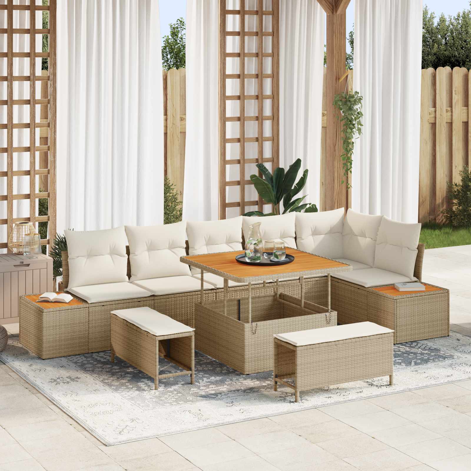Gartensofa-set mit Kissen 9 pcs Beige und Creme