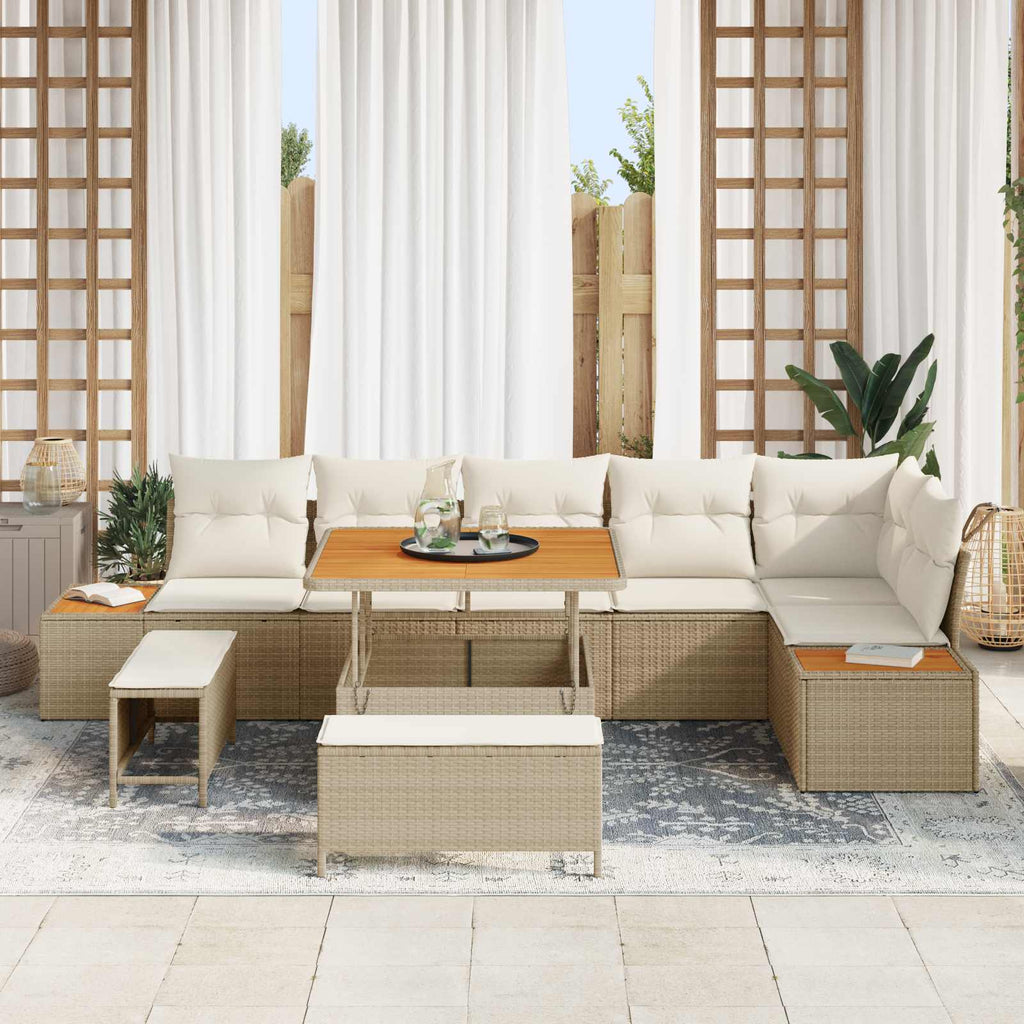 Gartensofa-set mit Kissen 9 pcs Beige und Creme