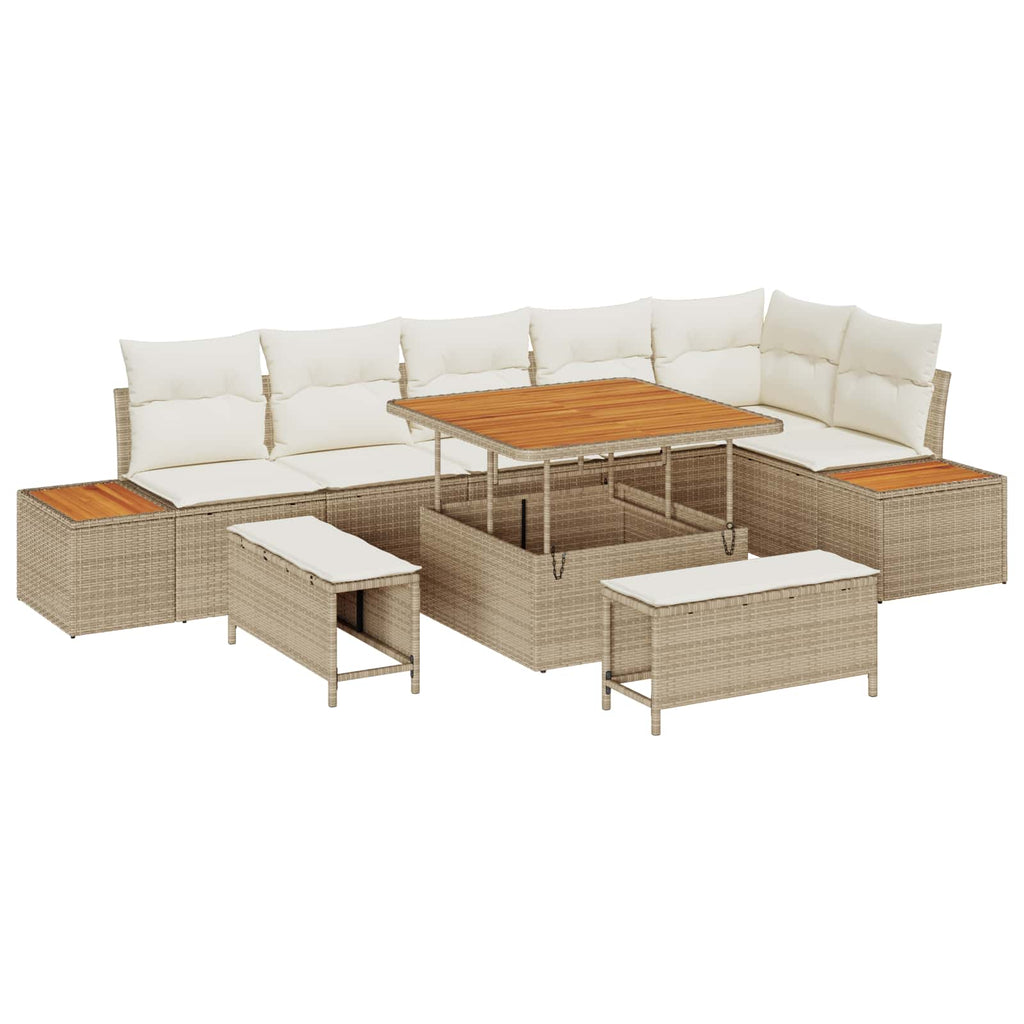 Gartensofa-set mit Kissen 9 pcs Beige und Creme