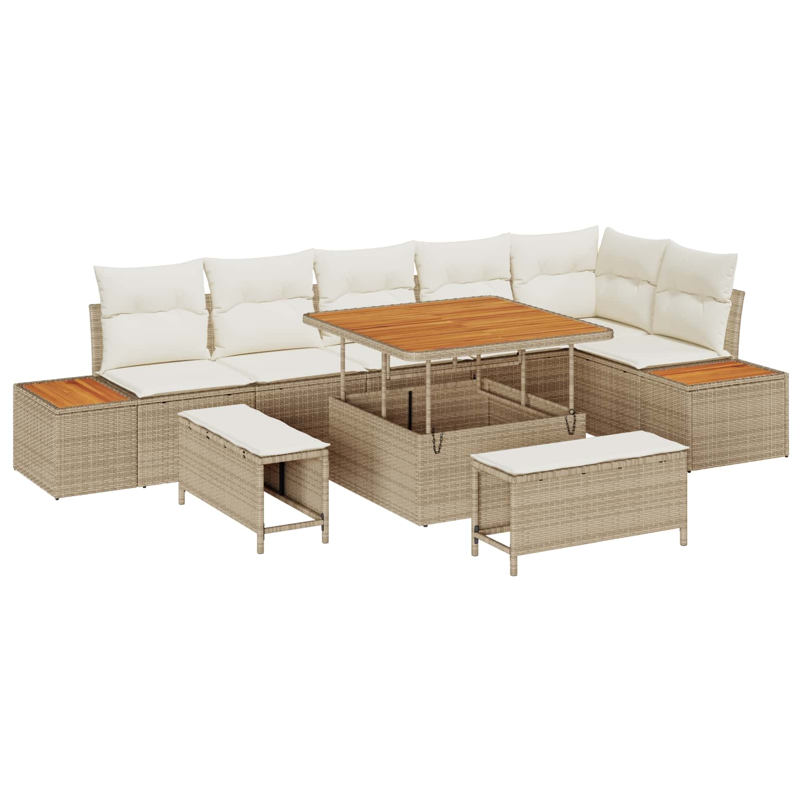 Gartensofa-set mit Kissen 9 pcs Beige und Creme