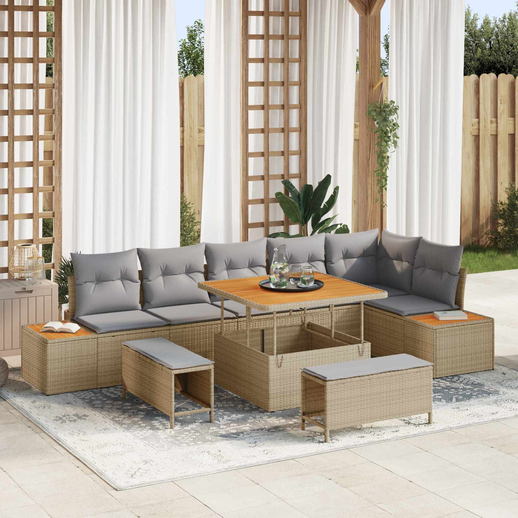 Gartensofa-set mit Kissen 9 pcs Beige und Hellgrau