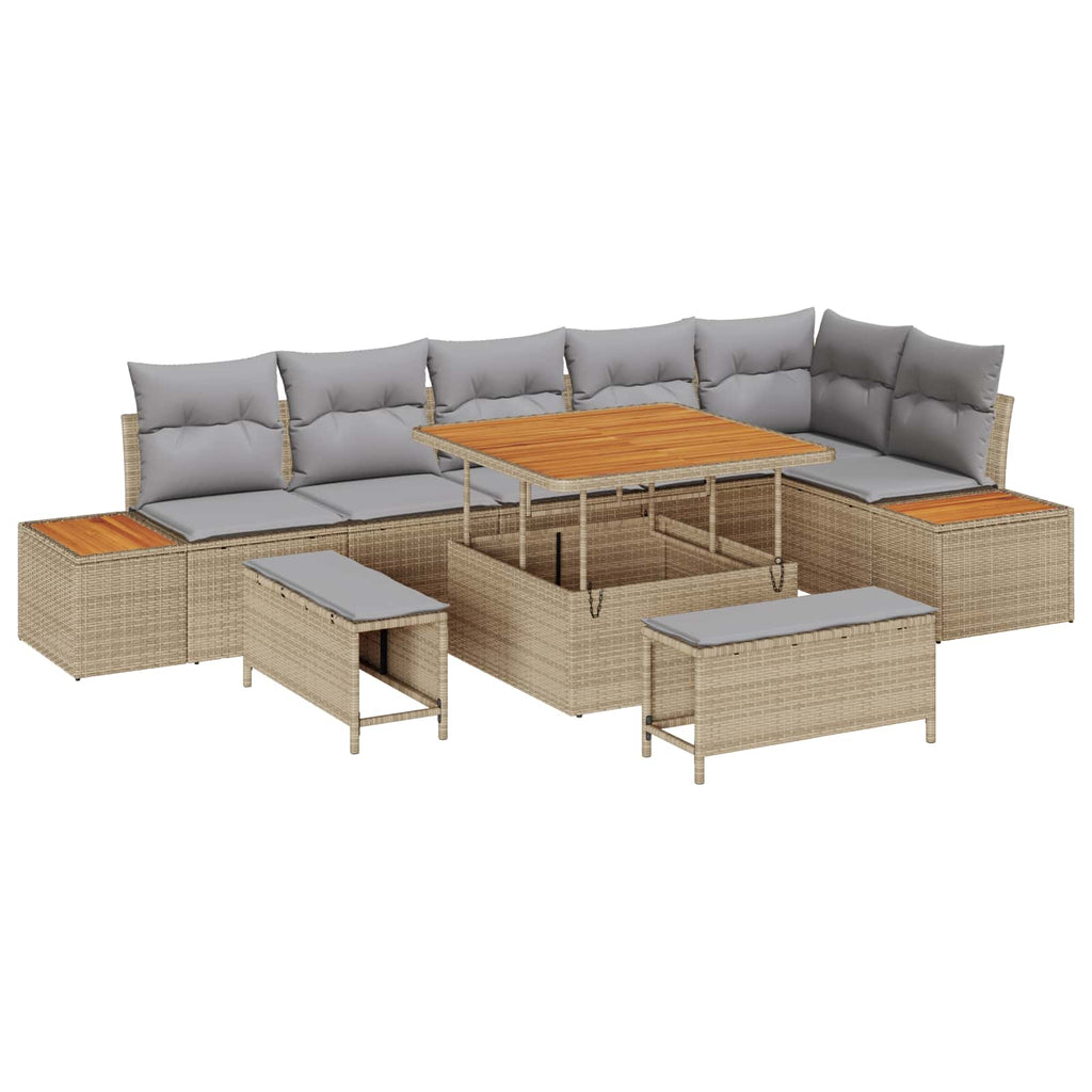 Gartensofa-set mit Kissen 9 pcs Beige und Hellgrau