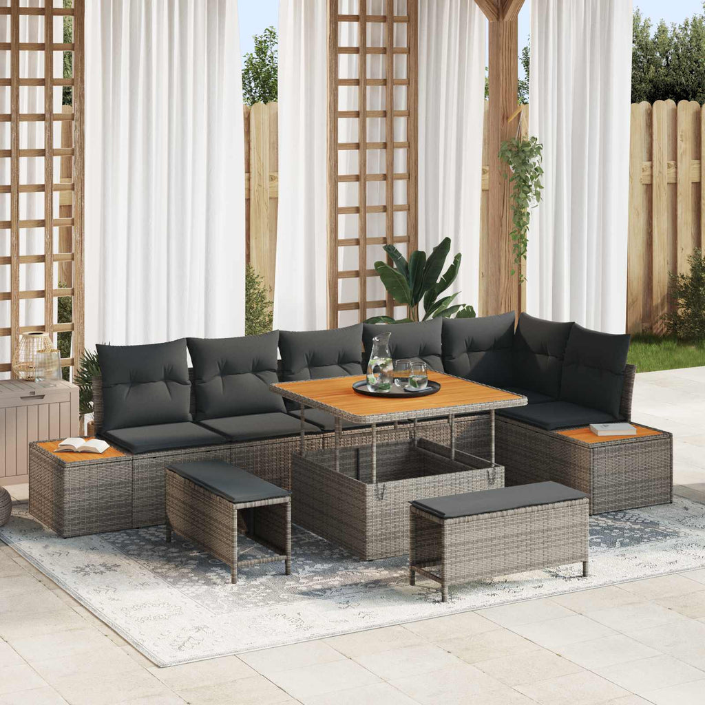 Gartensofa-set mit Kissen 9 pcs Grau