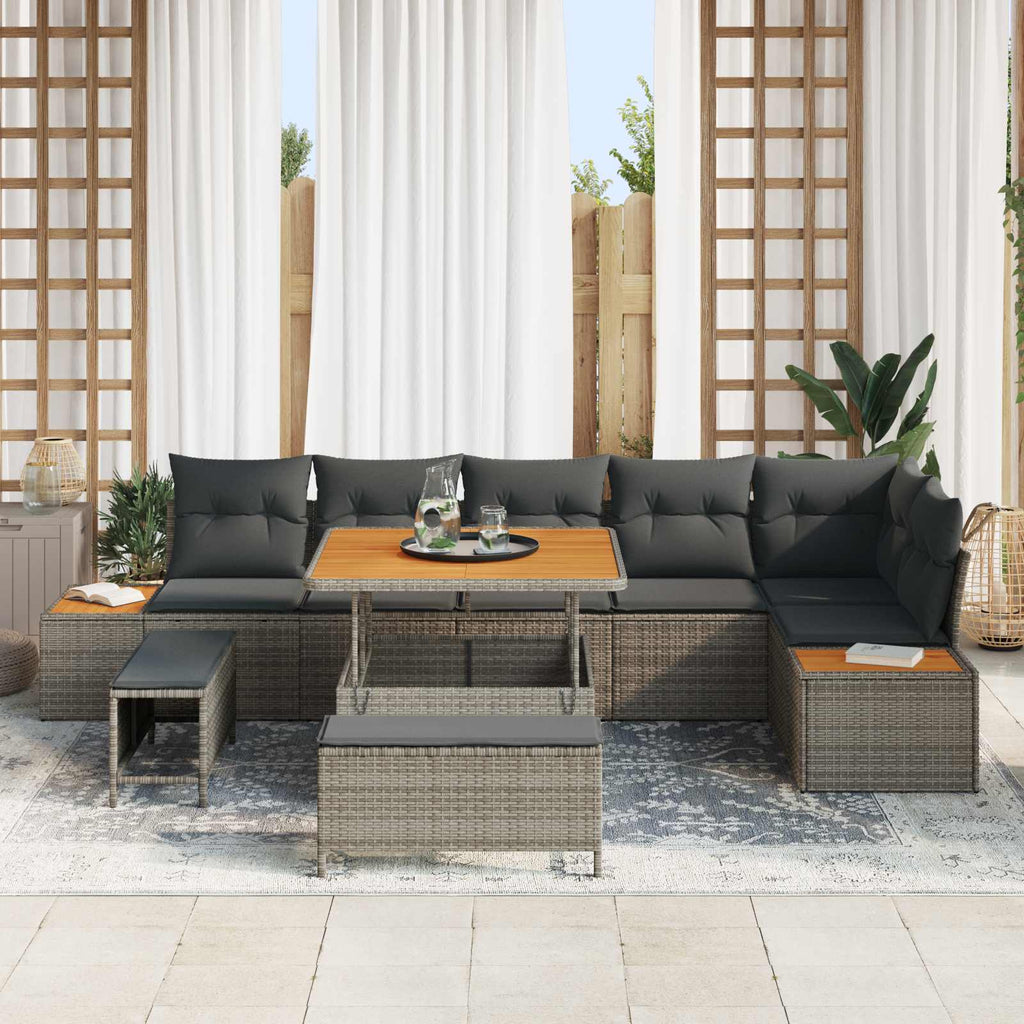 Gartensofa-set mit Kissen 9 pcs Grau