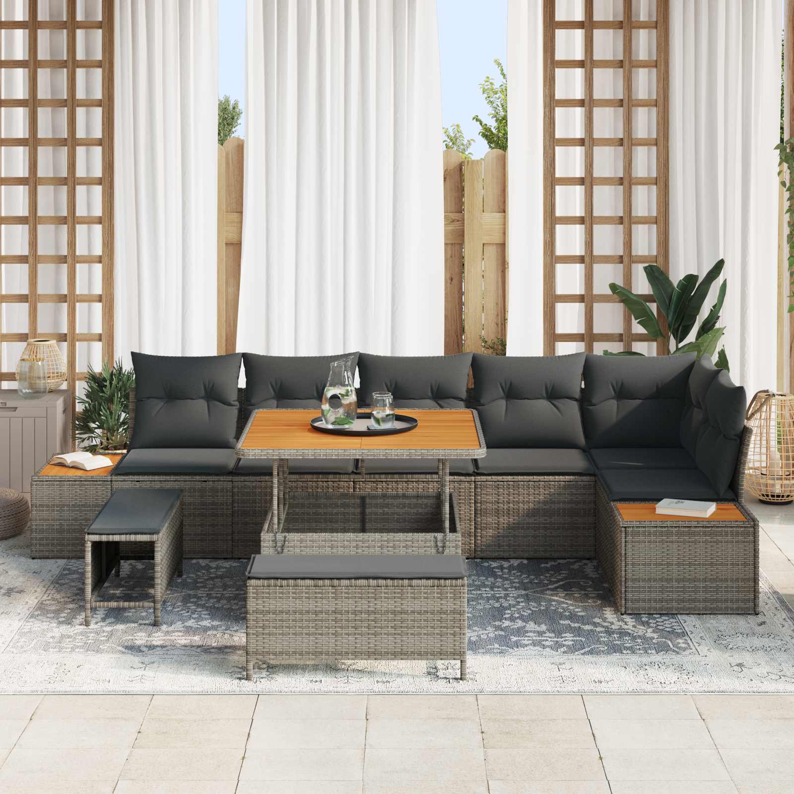 Gartensofa-set mit Kissen 9 pcs Grau