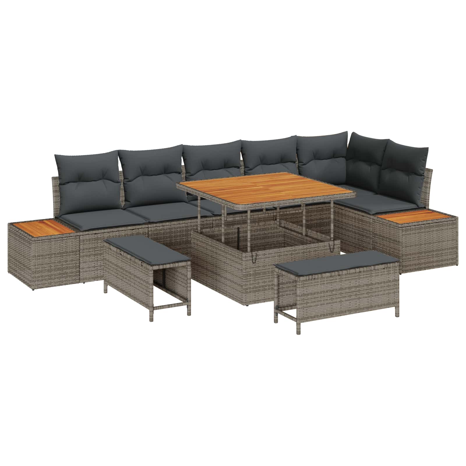 Gartensofa-set mit Kissen 9 pcs Grau