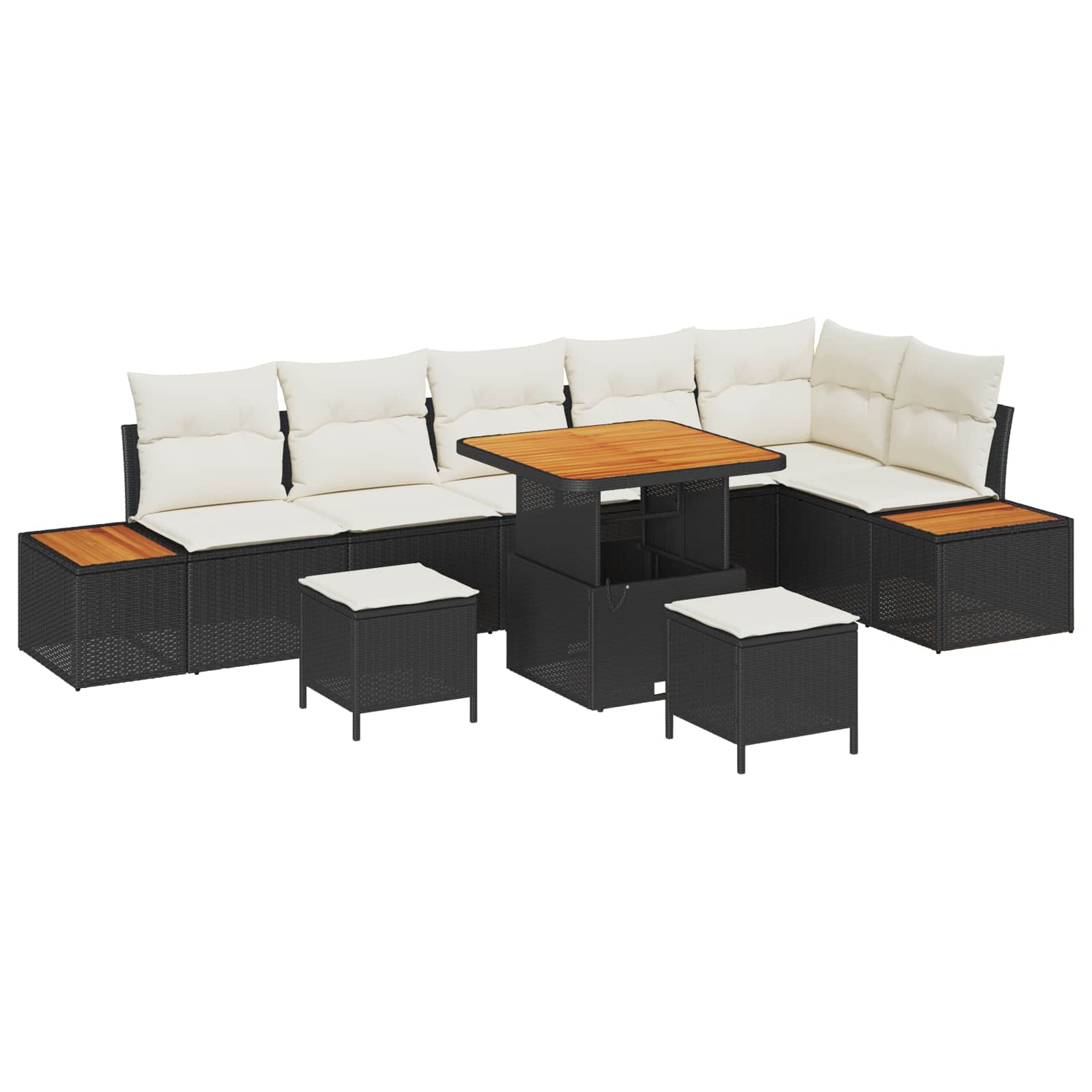 Gartensofa-set mit Kissen 9 pcs Schwarz und Creme