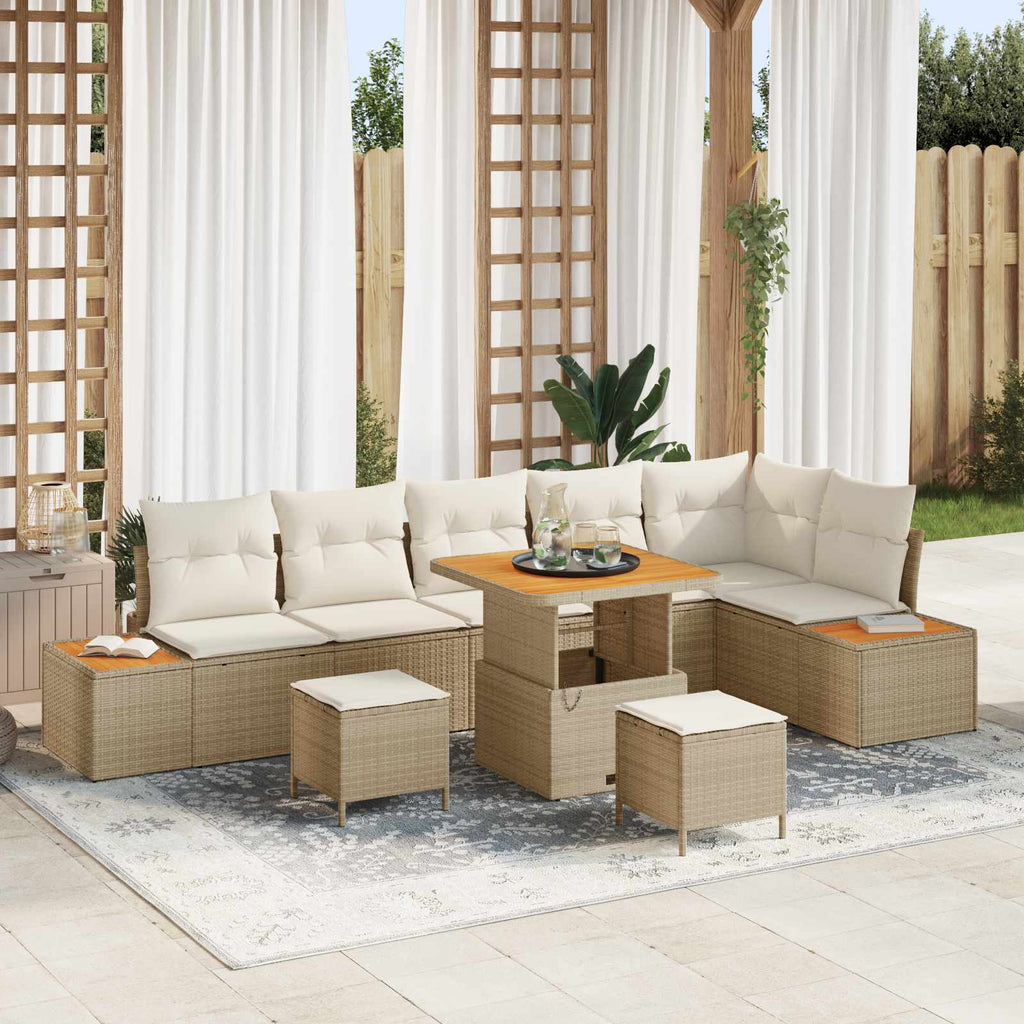 Gartensofa-set mit Kissen 9 pcs Beige und Creme
