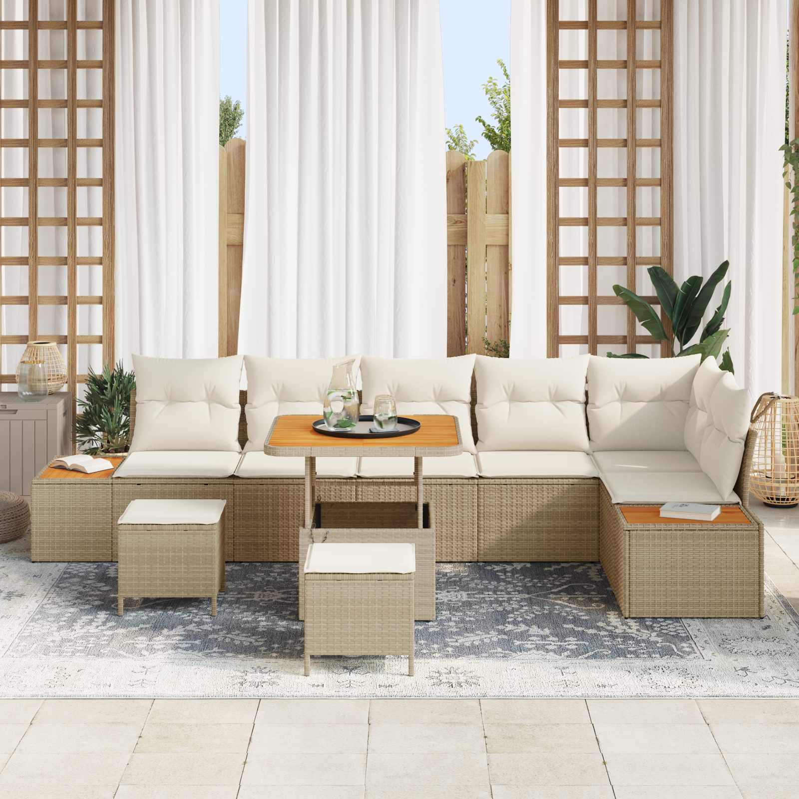 Gartensofa-set mit Kissen 9 pcs Beige und Creme