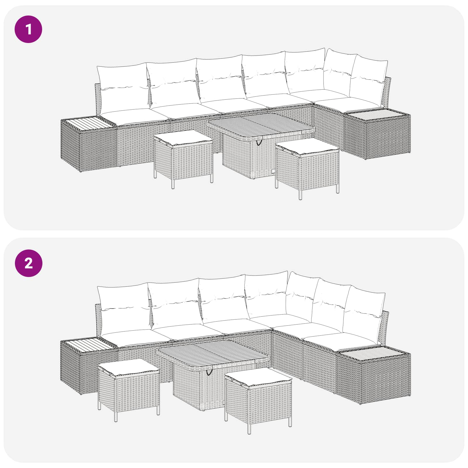 Gartensofa-set mit Kissen 9 pcs Beige und Hellgrau