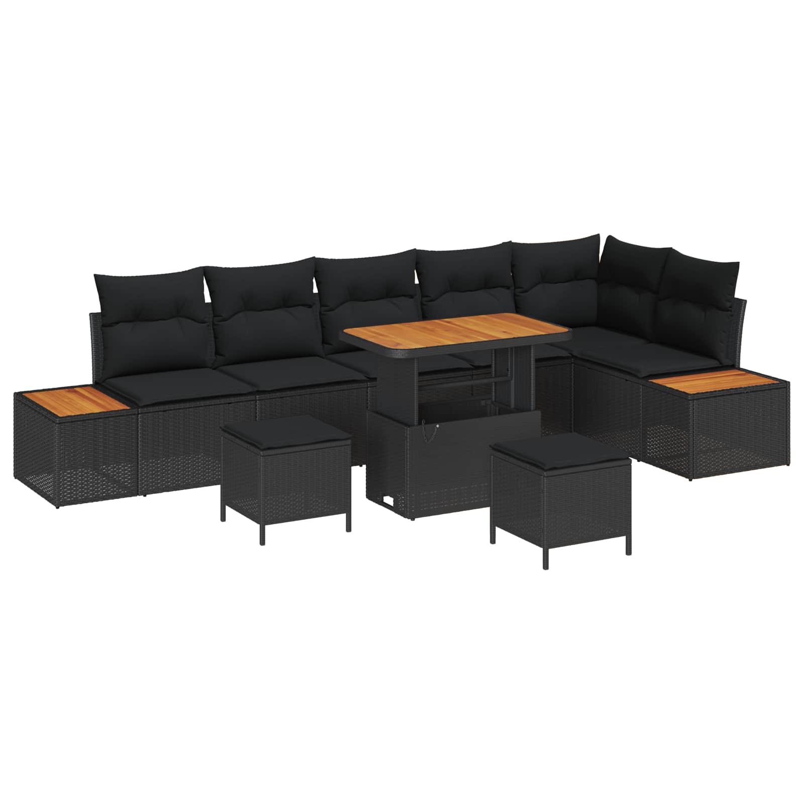 Gartensofa-set mit Kissen 9 pcs Schwarz