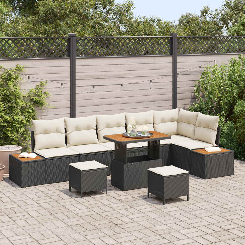 Gartensofa-set mit Kissen 9 pcs Schwarz und Creme