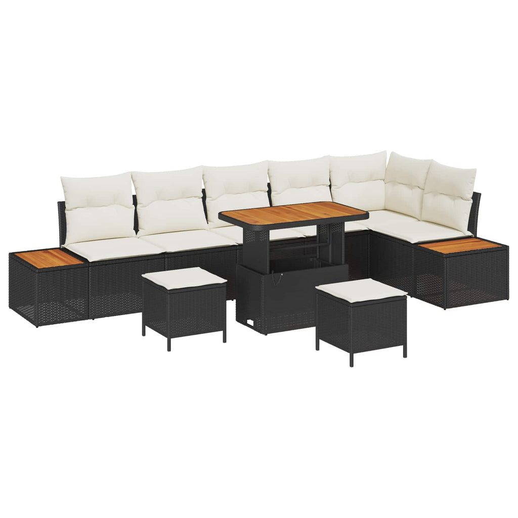 Gartensofa-set mit Kissen 9 pcs Schwarz und Creme