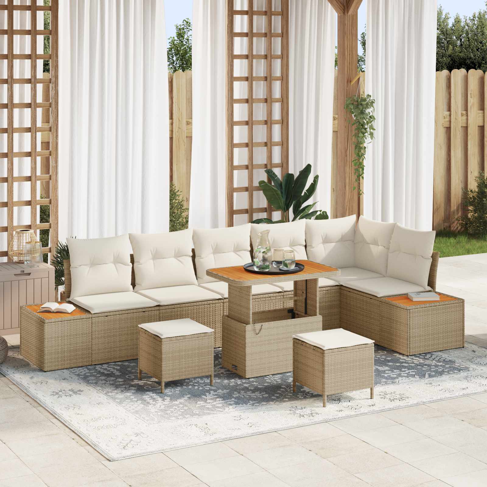 Gartensofa-set mit Kissen 9 pcs Beige und Creme