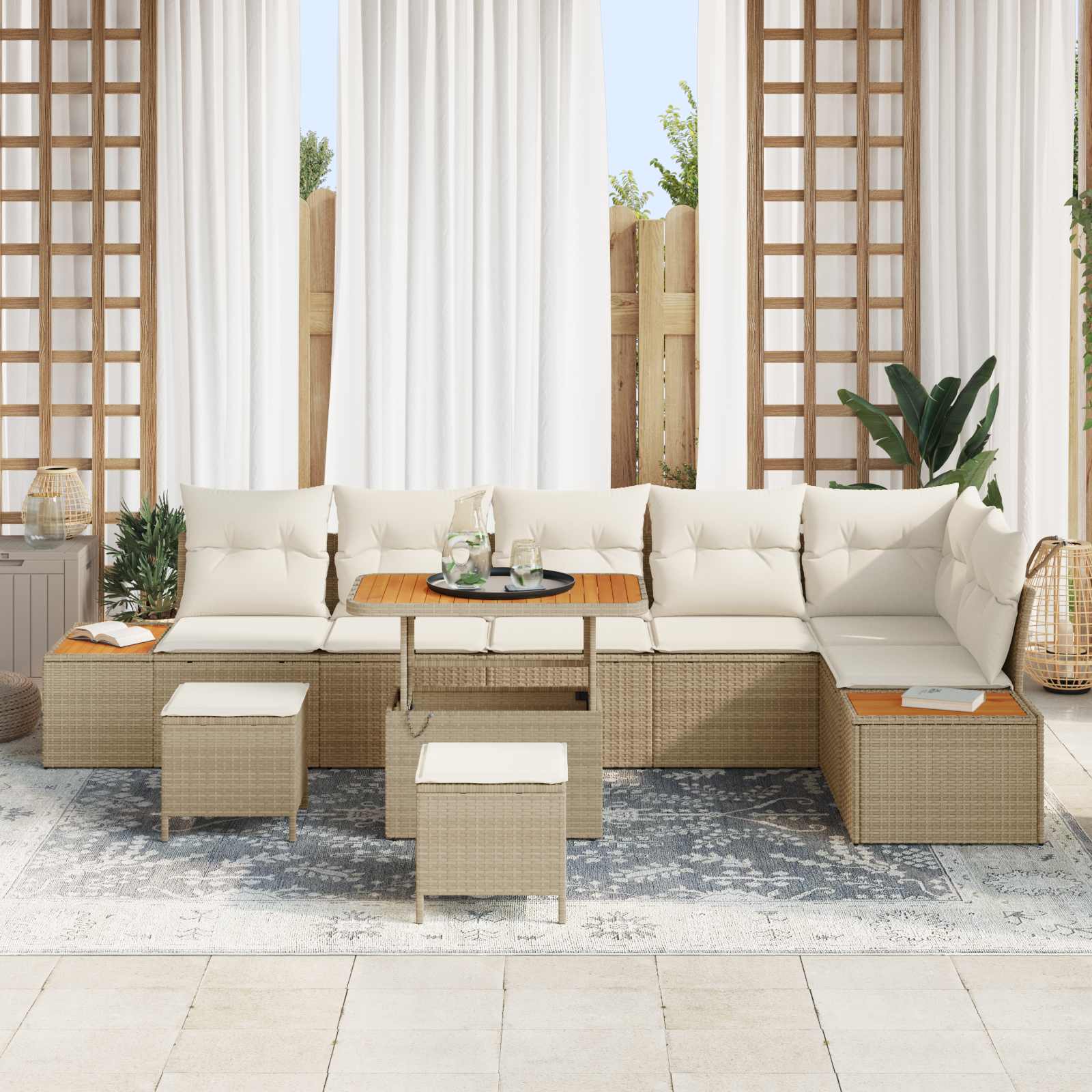 Gartensofa-set mit Kissen 9 pcs Beige und Creme