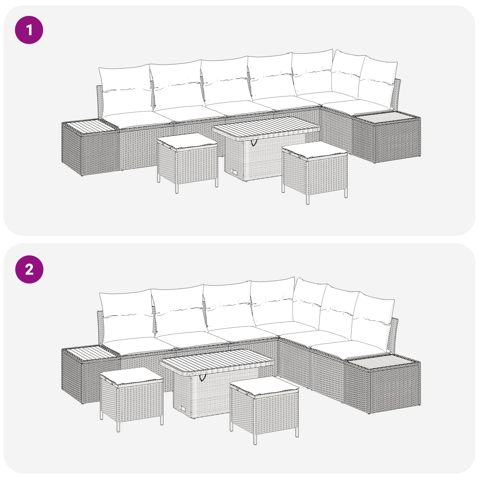 Gartensofa-set mit Kissen 9 pcs Beige und Creme