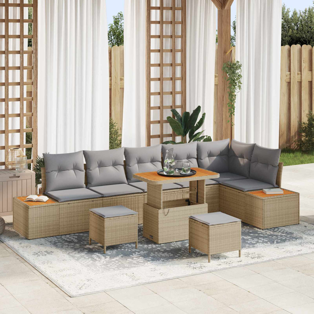 Gartensofa-set mit Kissen 9 pcs Beige und Hellgrau