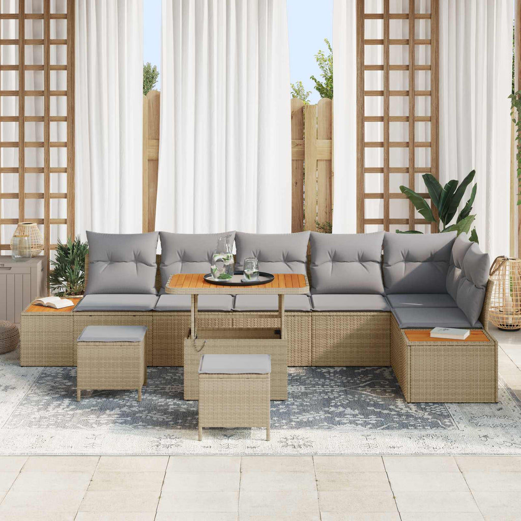 Gartensofa-set mit Kissen 9 pcs Beige und Hellgrau