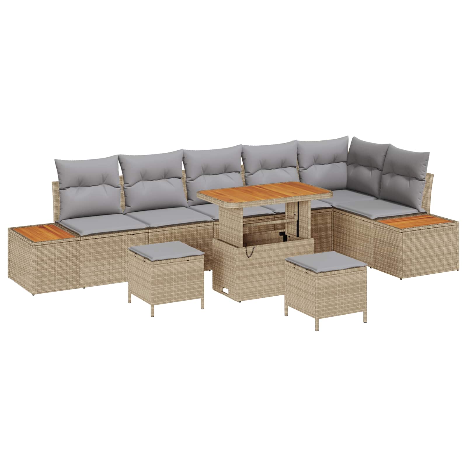Gartensofa-set mit Kissen 9 pcs Beige und Hellgrau