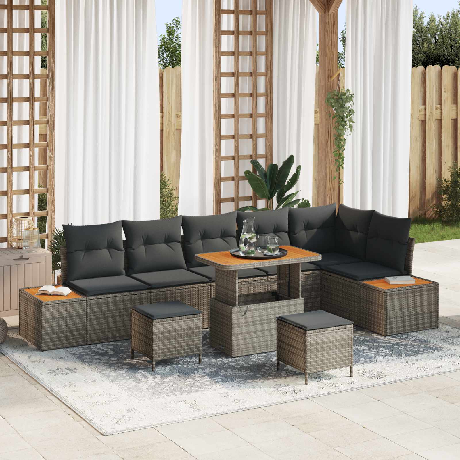 Gartensofa-set mit Kissen 9 pcs Grau