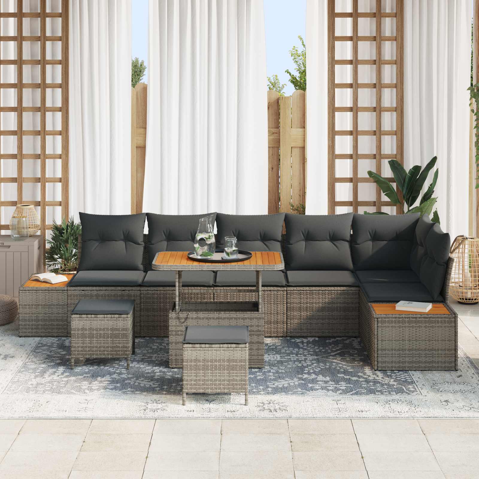 Gartensofa-set mit Kissen 9 pcs Grau