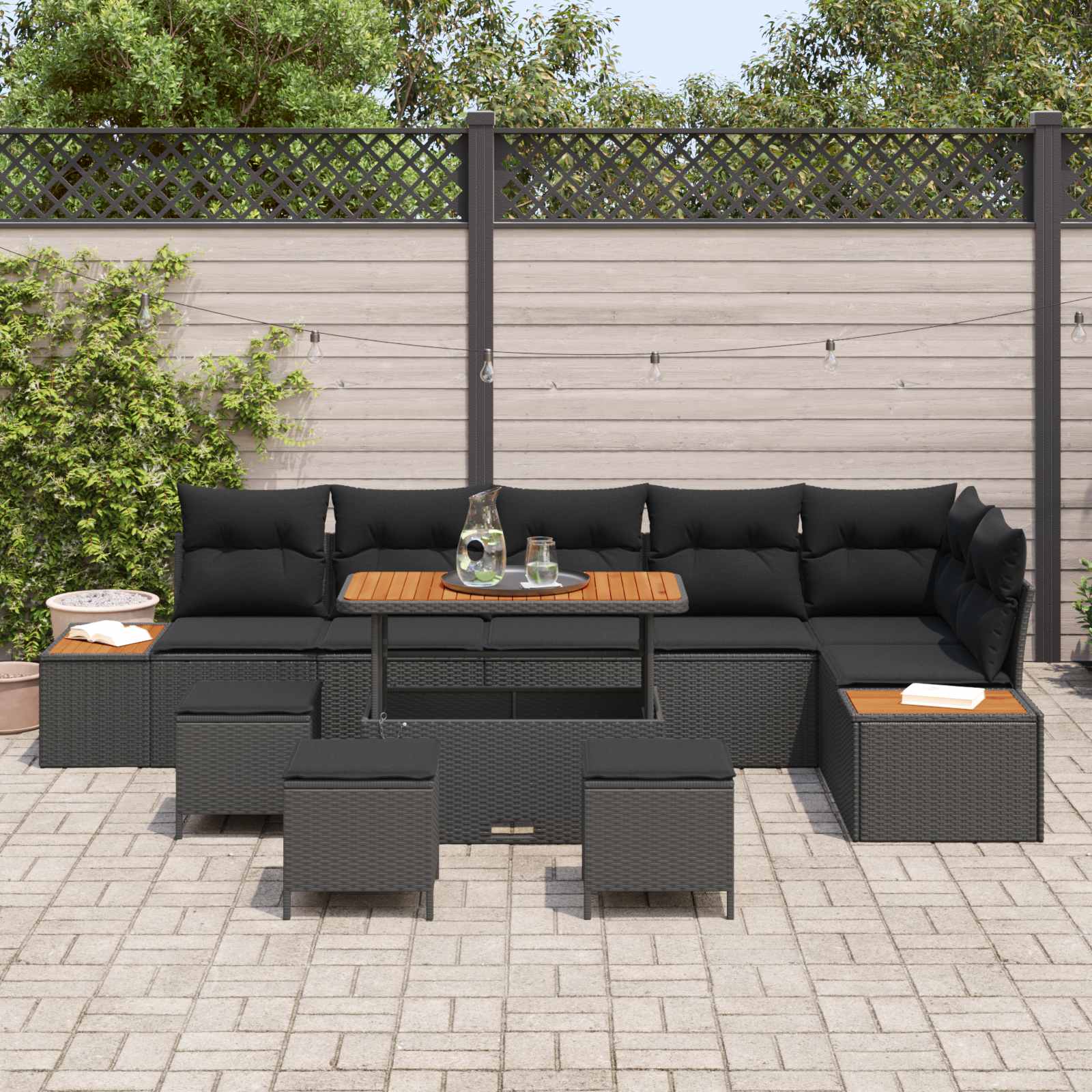 Gartensofa-set mit Kissen 10 pcs Schwarz